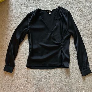 H&M Black Wrap-Front Long Sleeve Blouse